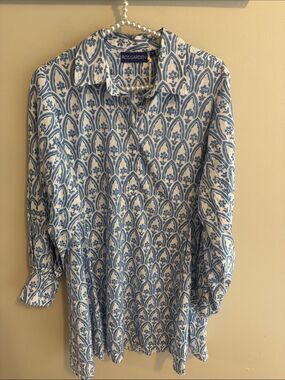 NEW Ro’s Garden Deauville Swing Dress Small Blue Floral Block Print 100% Cotton